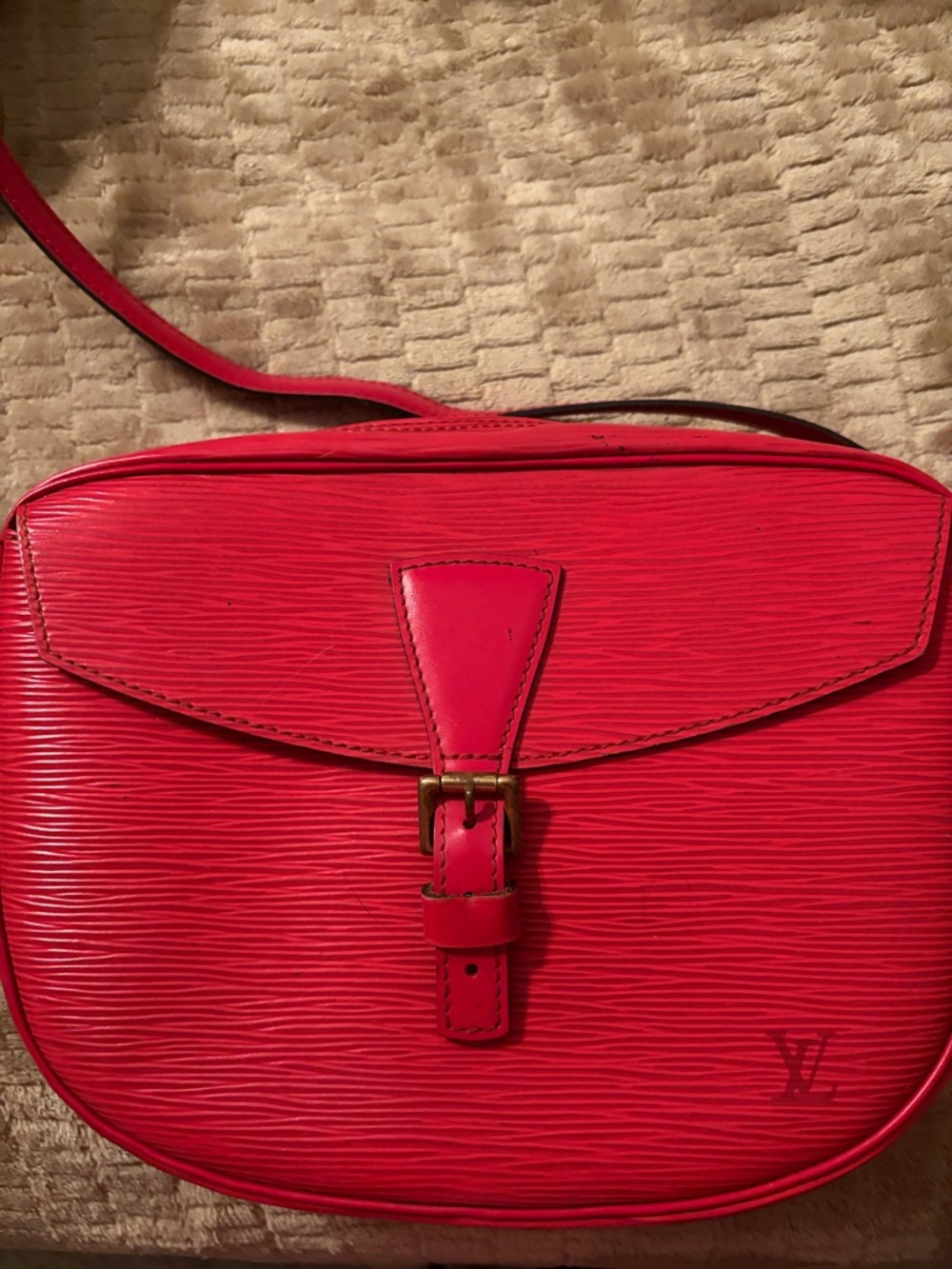 Louis Vuitton Red Epi Leather Crossbody with Buckle Detail